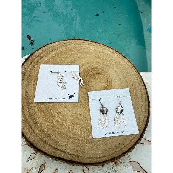 Lot of 2 Sterling Silver Artisan Western Statement Earrings Concho & Kokopelli - Picture 2 of 9